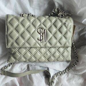 Steve Madden Cream Quilted Crossbody Bag with Chain Strap